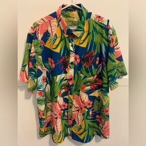 Men's Tropical Button-Down Shirt - Blue Floral
